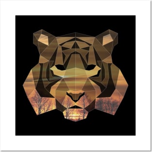 Tiger Low Poly Double Exposure Art Posters and Art